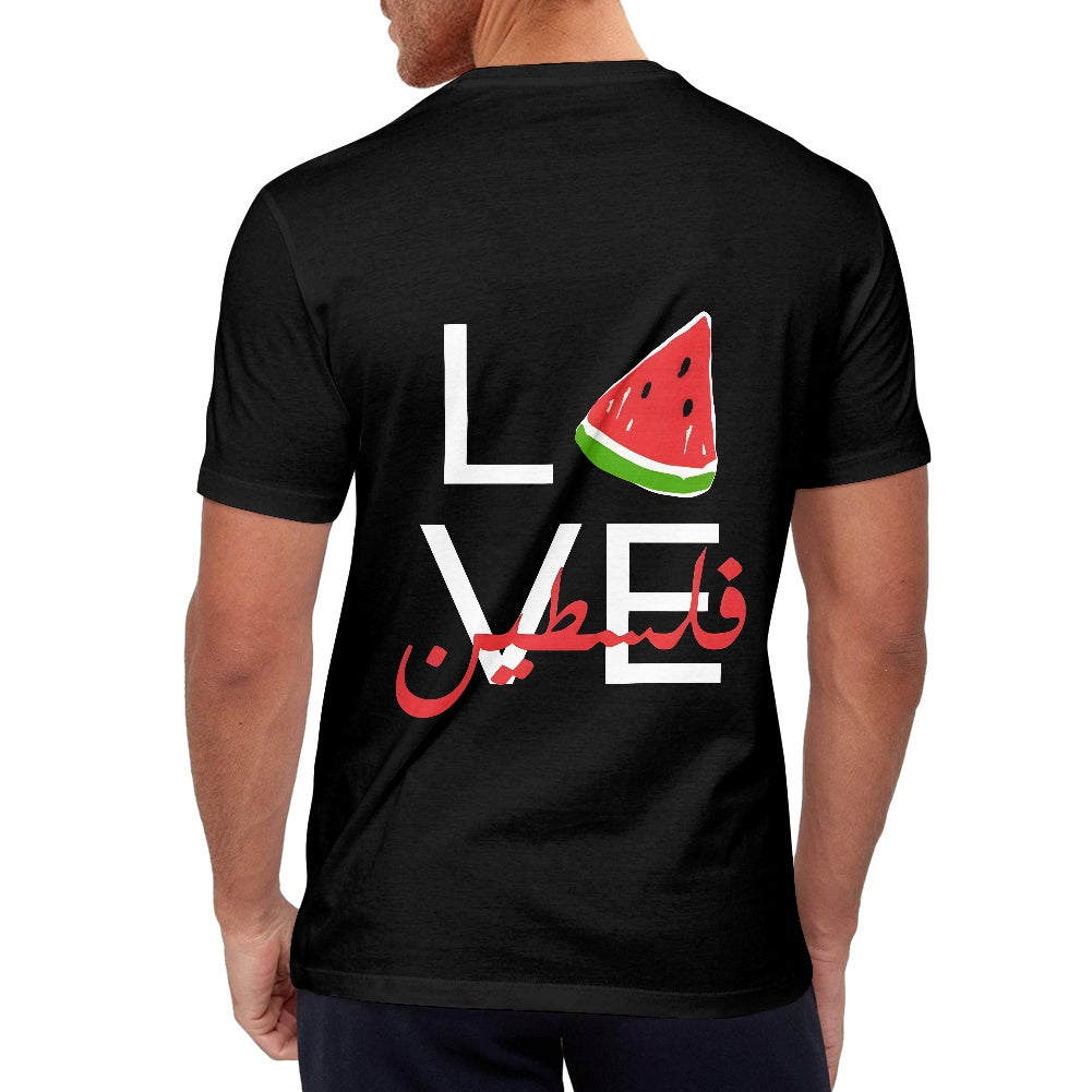 Love Palestine cotton black T-shirt (2D front and back)