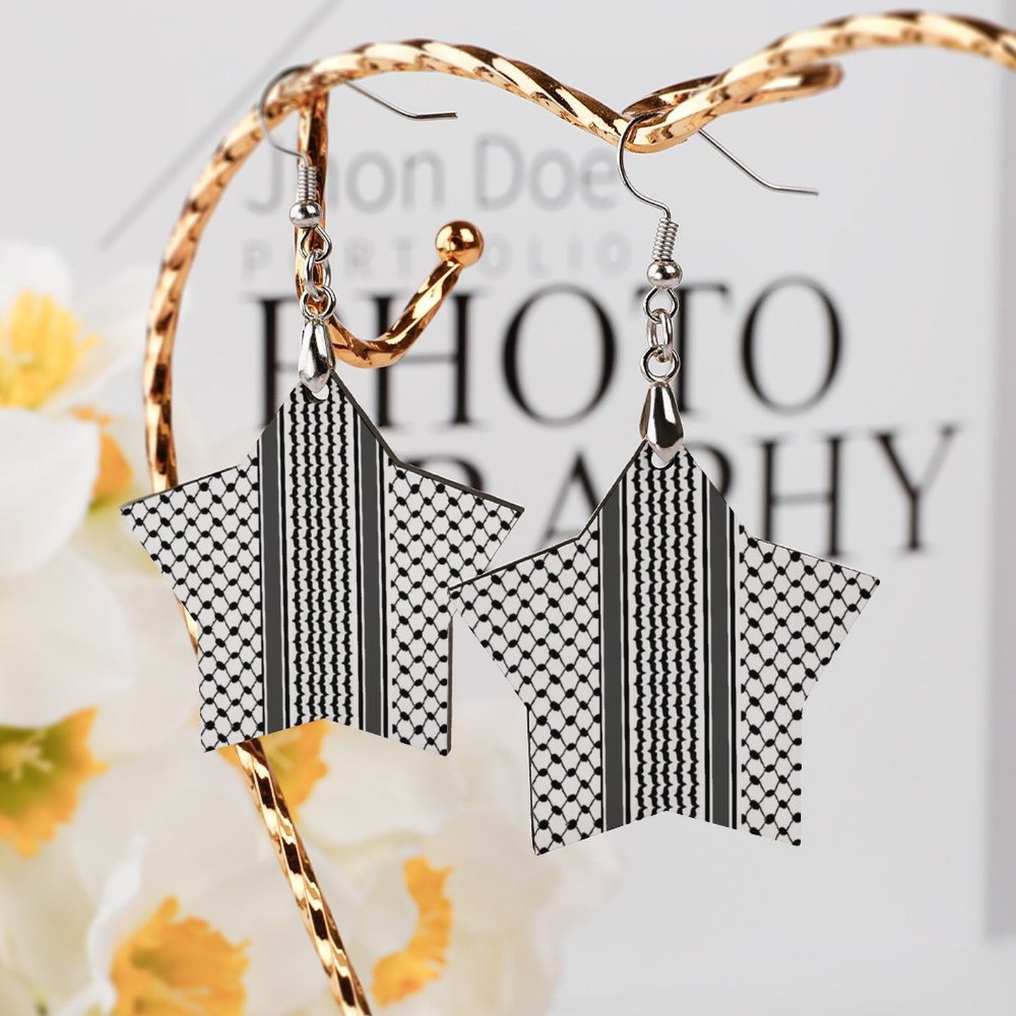 Palestinian Keffiyeh Earrings Pendant (Star Shape)-