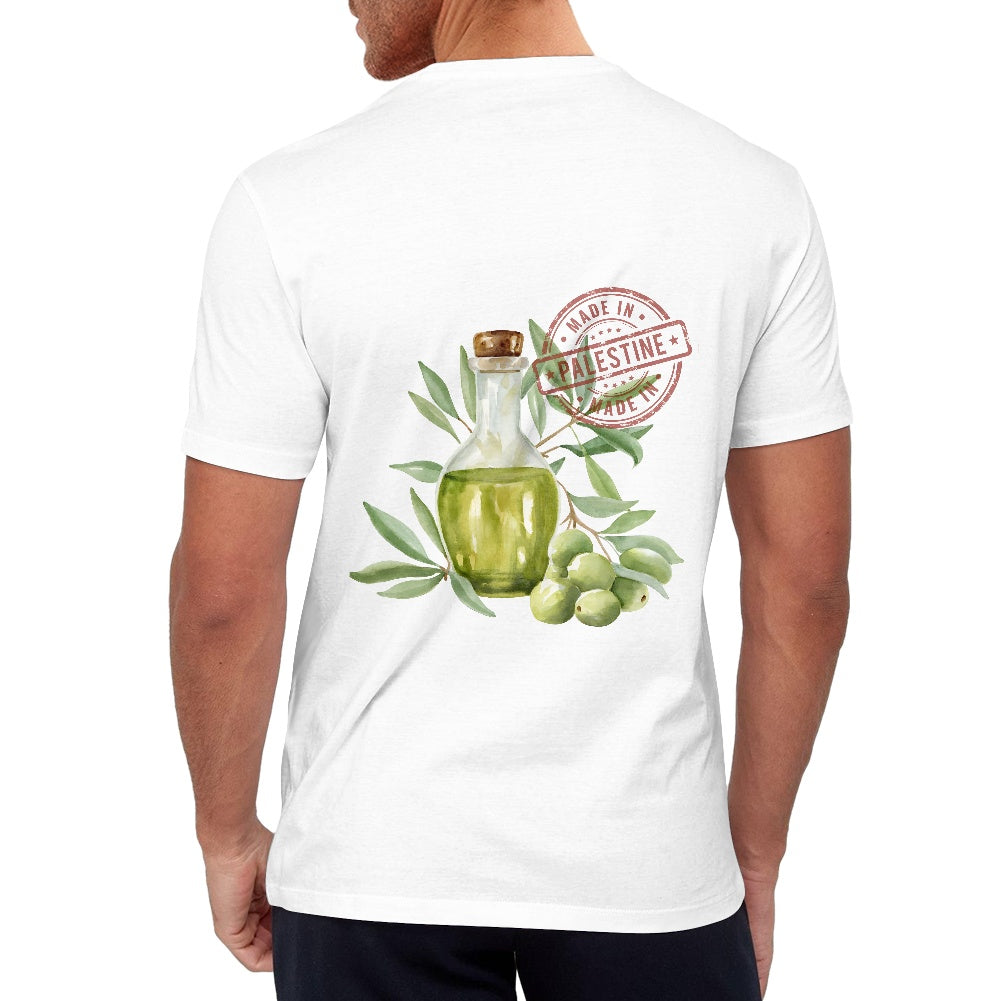 Made in Palestine Oil Pure cotton white T-shirt (2D front and rear print)
