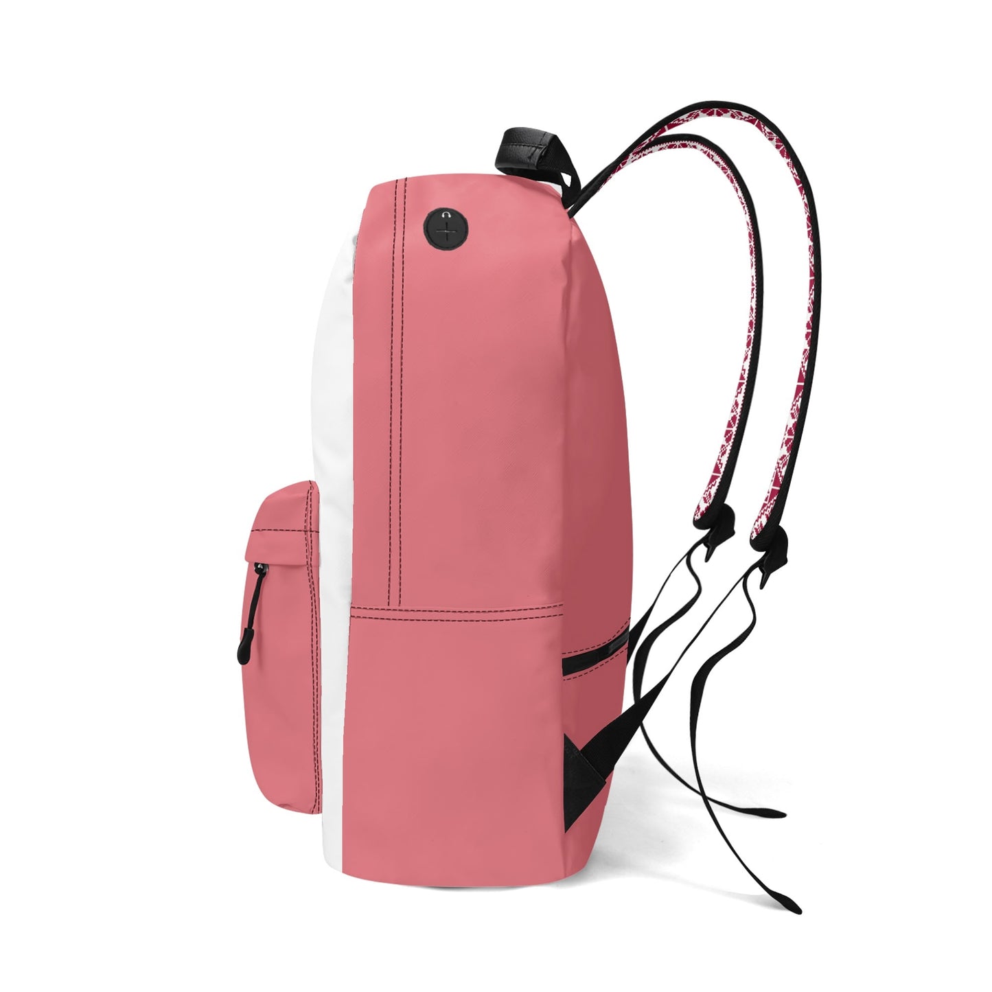 Pink and White Package with "Little Miss Free Palestine" and Tatreez print shoulder straps