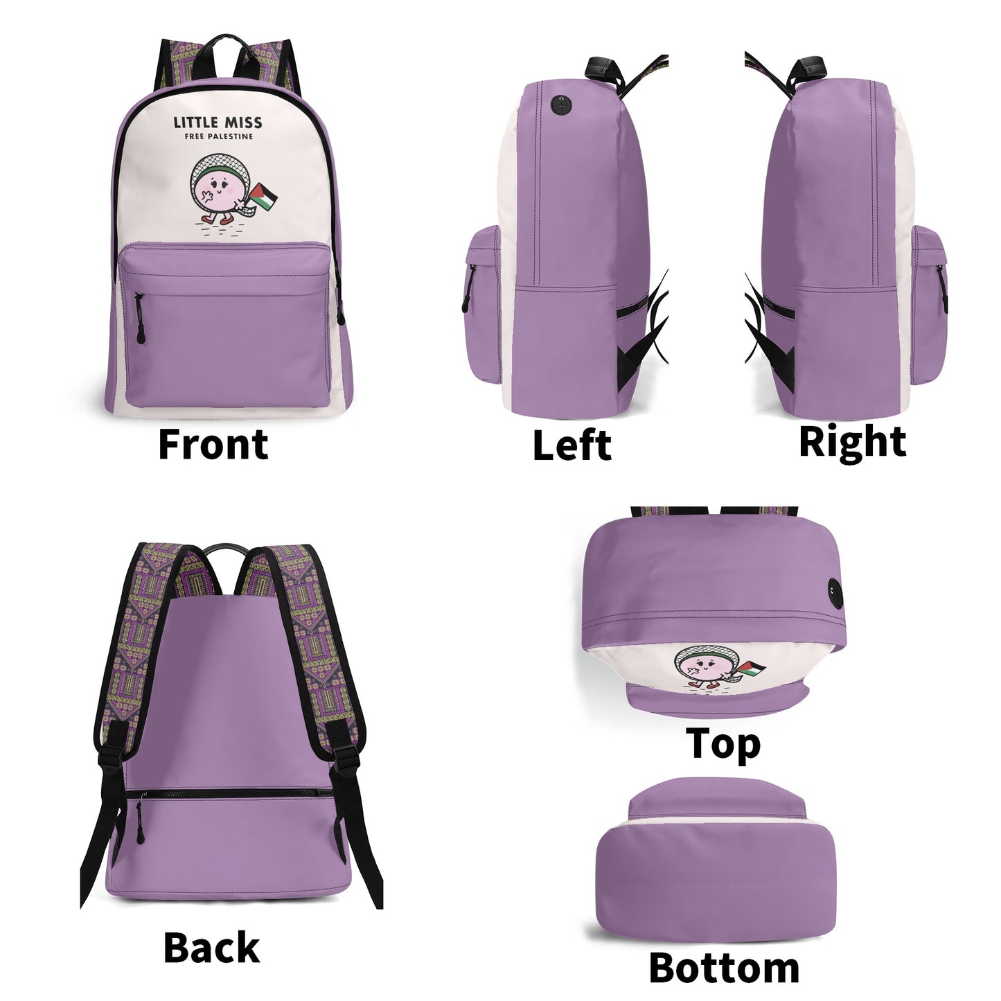 "Little Miss Free Palestine" 17 Inch Twill (PU) Leather Backpack