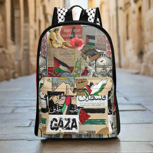 Palestinian Collage Backpack - 17 Inch Twill (PU) Leather Backpack
