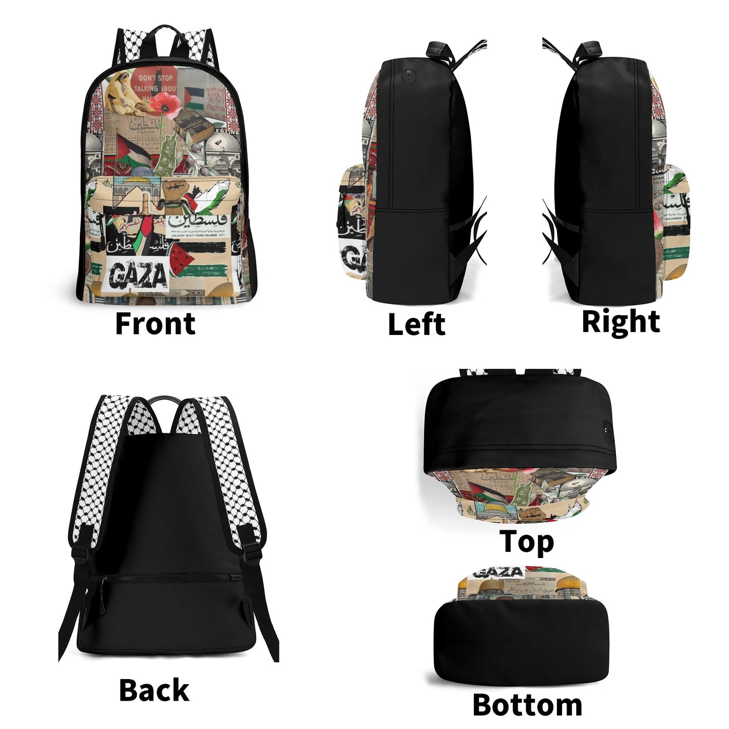 Palestinian Collage Backpack - 17 Inch Twill (PU) Leather Backpack
