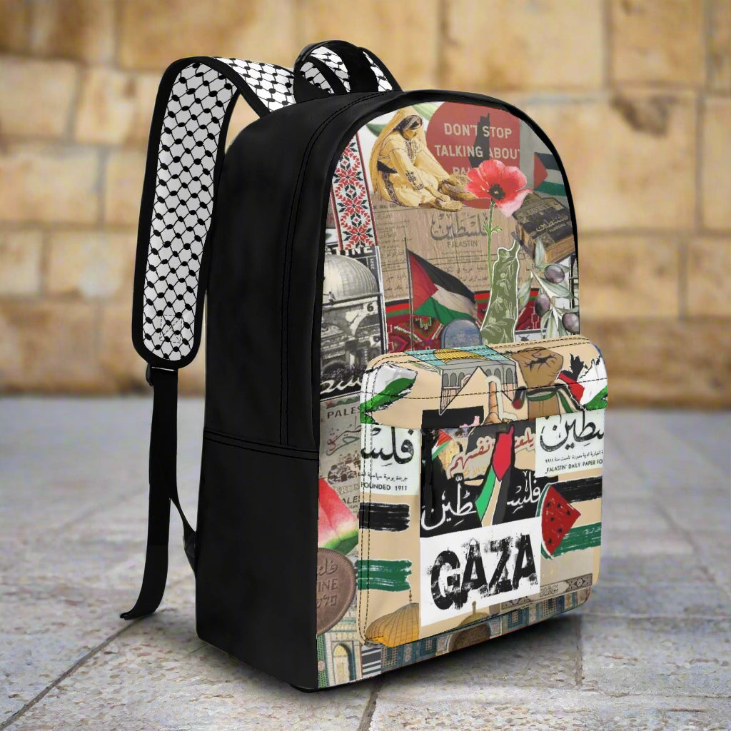 Palestinian Collage Backpack - 17 Inch Twill (PU) Leather Backpack