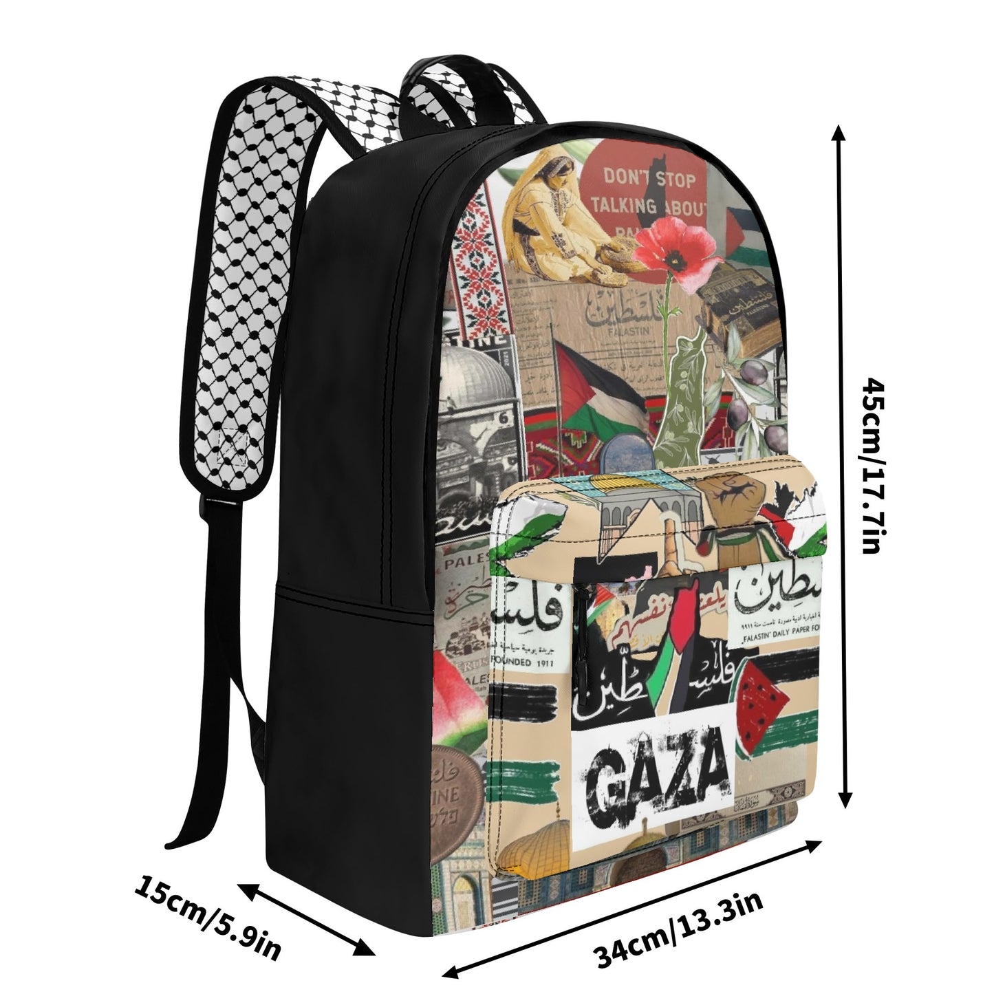 Palestinian Collage Backpack - 17 Inch Twill (PU) Leather Backpack