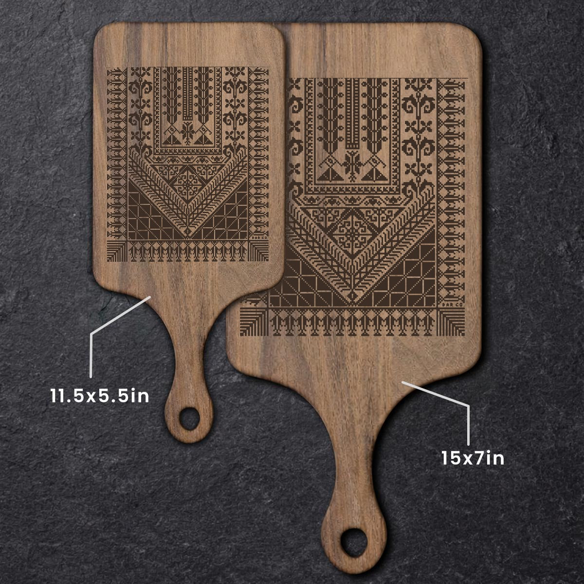 Premium Walnut Cheese or Cutting Board – Laser Engraved Palestinian Tatreez Pattern