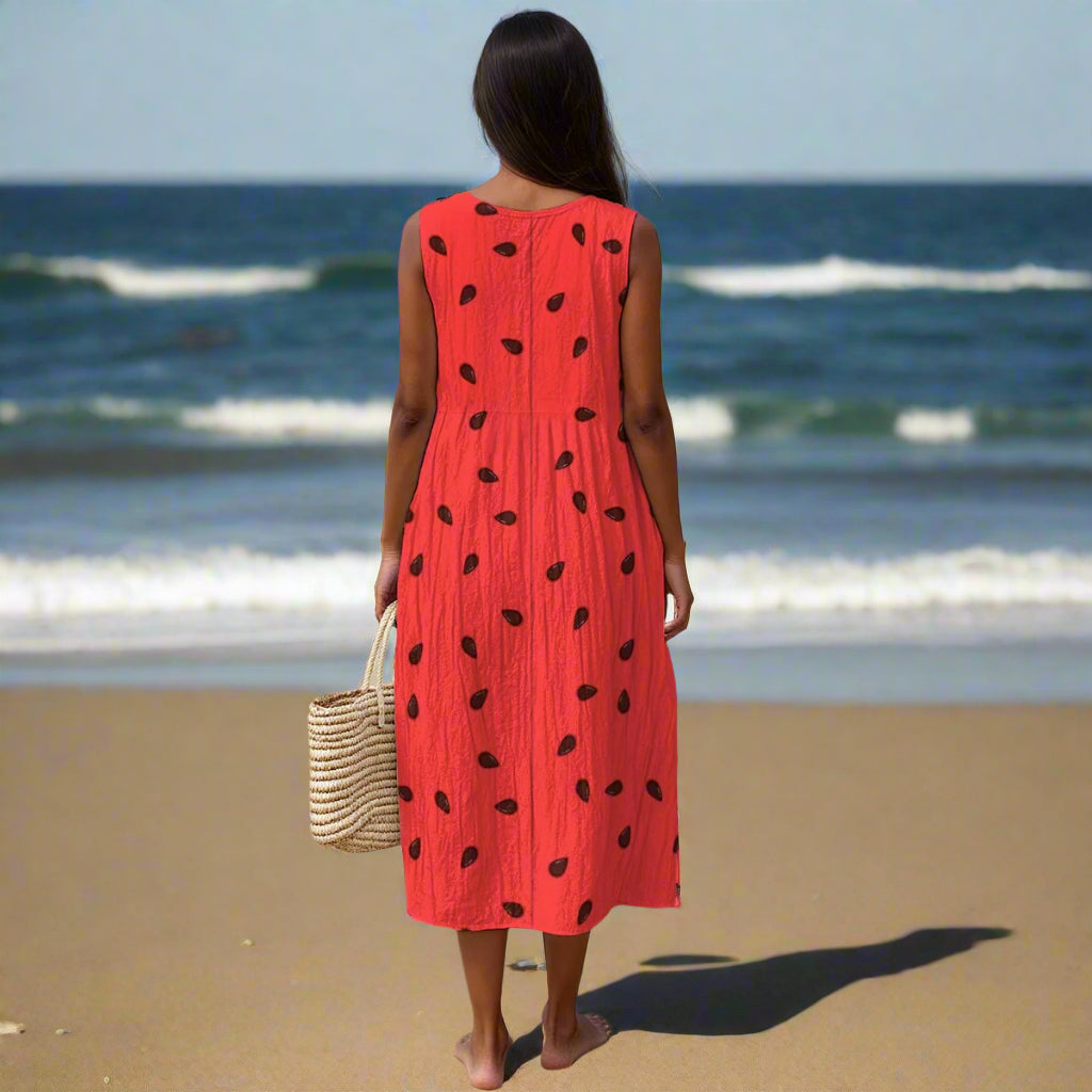 Watermelon All-Over Print Women's Sleeveless Dress|125GSM Slub Cotton