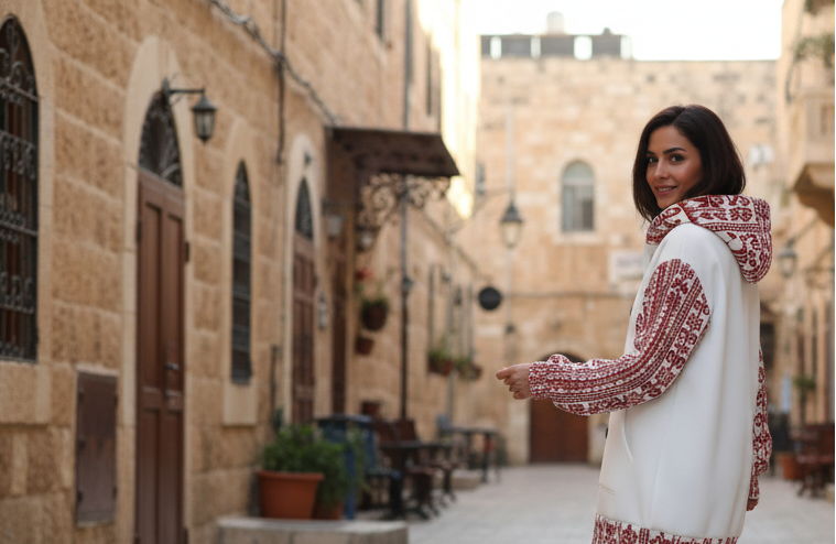 Palestinian Tatreez Print Women's Knitted Hooded Jacket