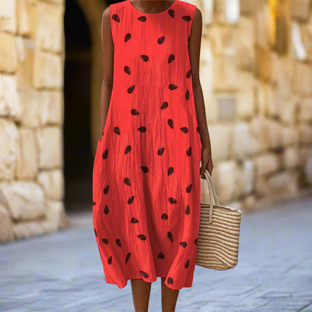 Watermelon All-Over Print Women's Sleeveless Dress|125GSM Slub Cotton 3XL / White