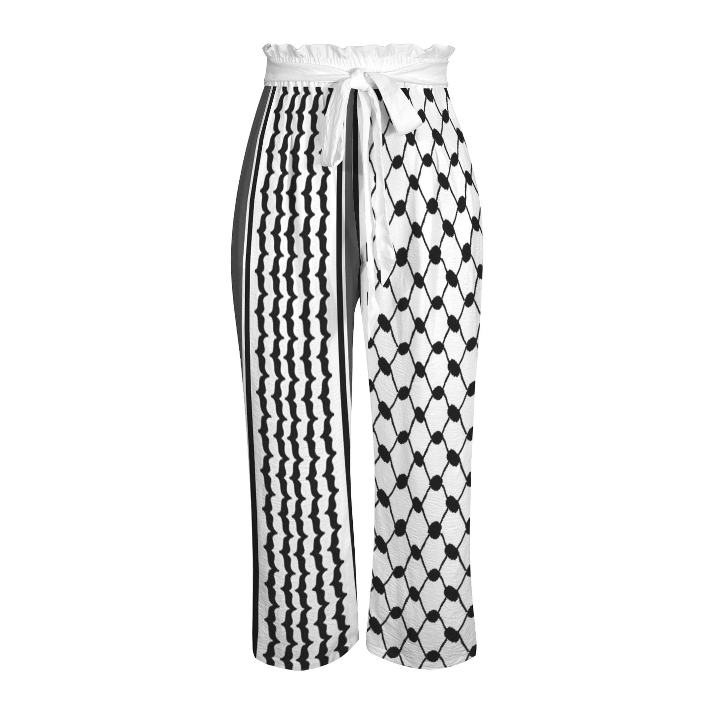 Keffiyeh All Over Print Wide Leg Pants with Belt