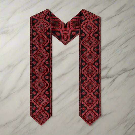 Palestinian Tatreez Print Graduation Stole, Red