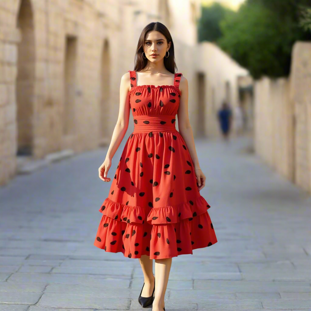 Watermelon Solidarity All-Over Print Women‘s Ruffle Hem Dress