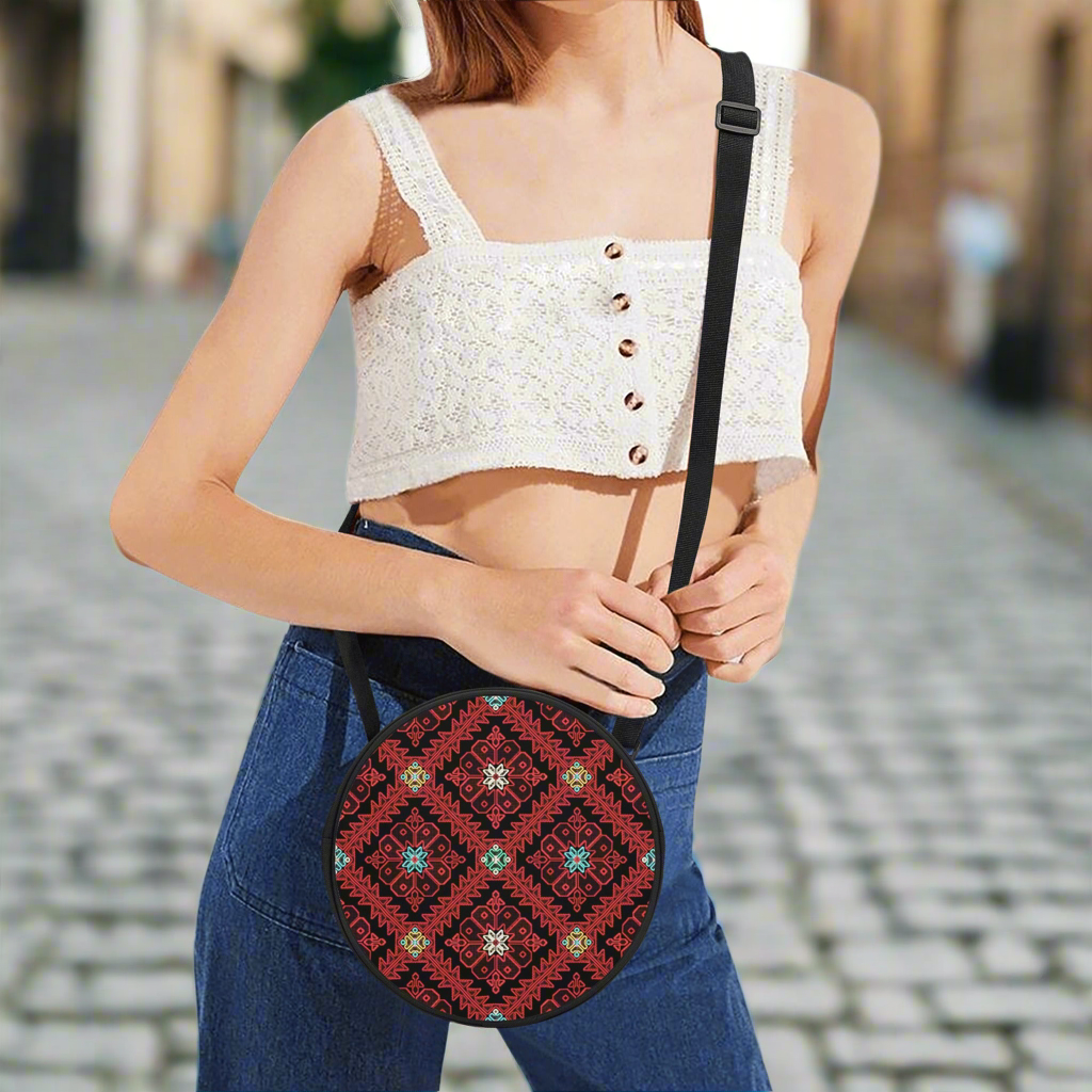 Round Satchel Bags, Palestinian Realistic print, cross stitch, pattern