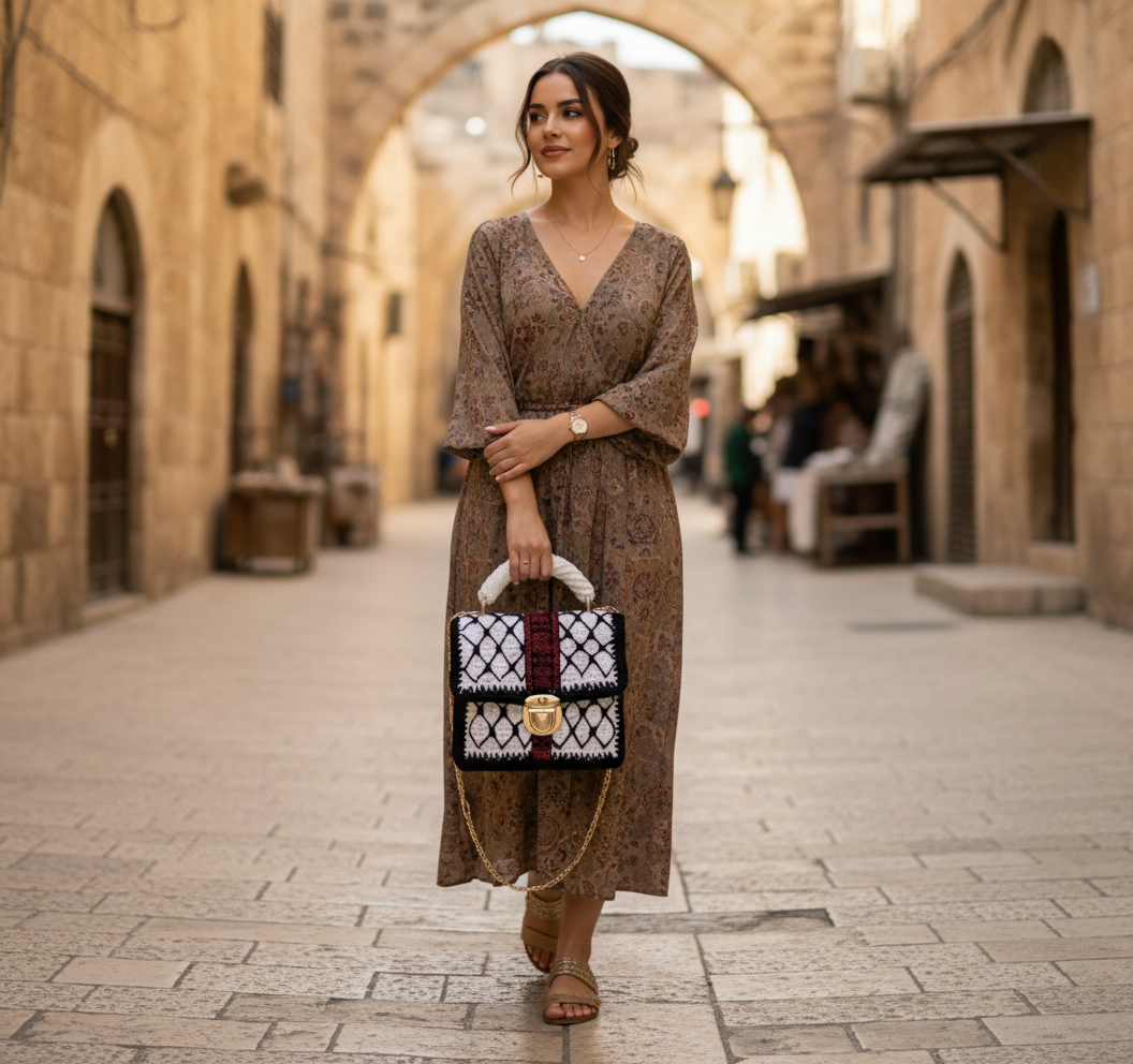 Designer Ethnic Keffiyeh Crochet Palestinian Bag