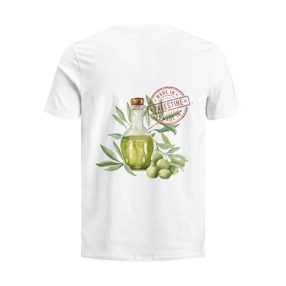 Made in Palestine Oil Pure cotton white T-shirt (2D front and rear print)
