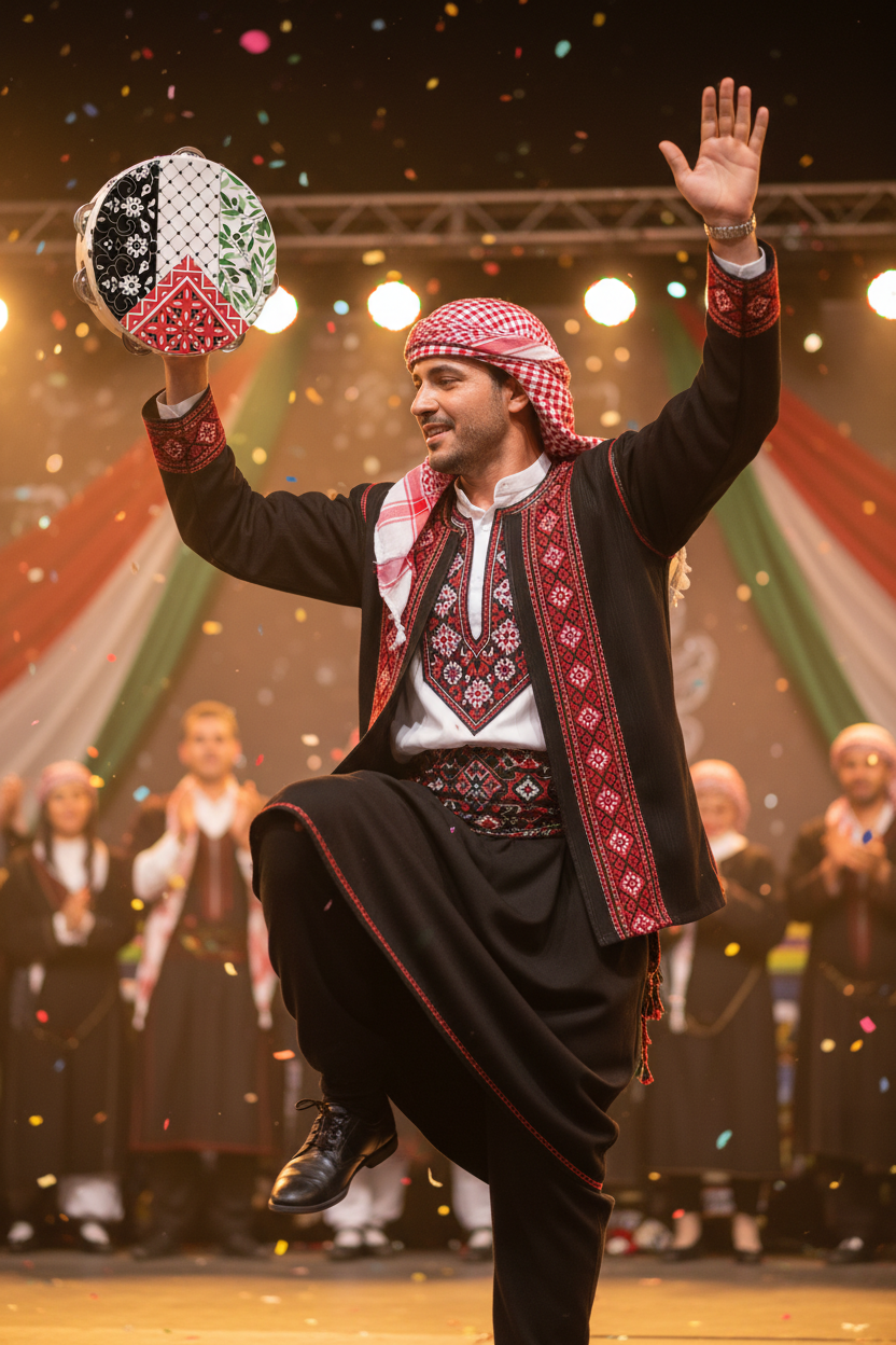 Palestinian Flag Dabke Wedding Education Tambourine with Ribbon