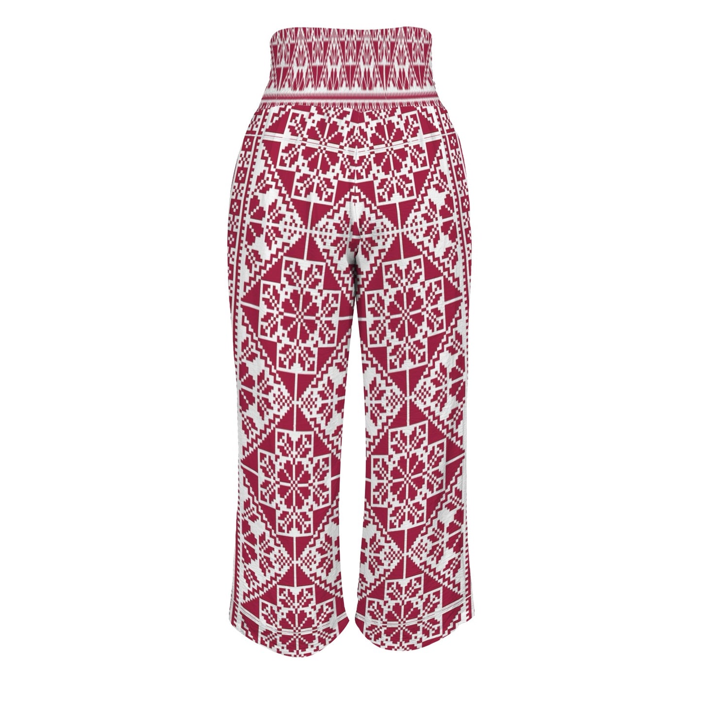 Tatreez Print Elastic Waist Wide Leg Pants