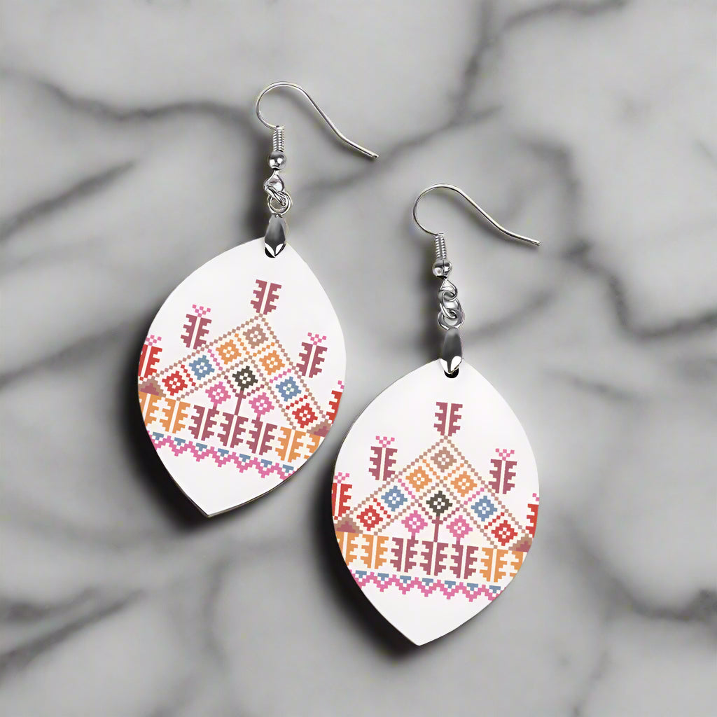 Palestinian Hebron Tatreez Wooden Earrings Pendant -