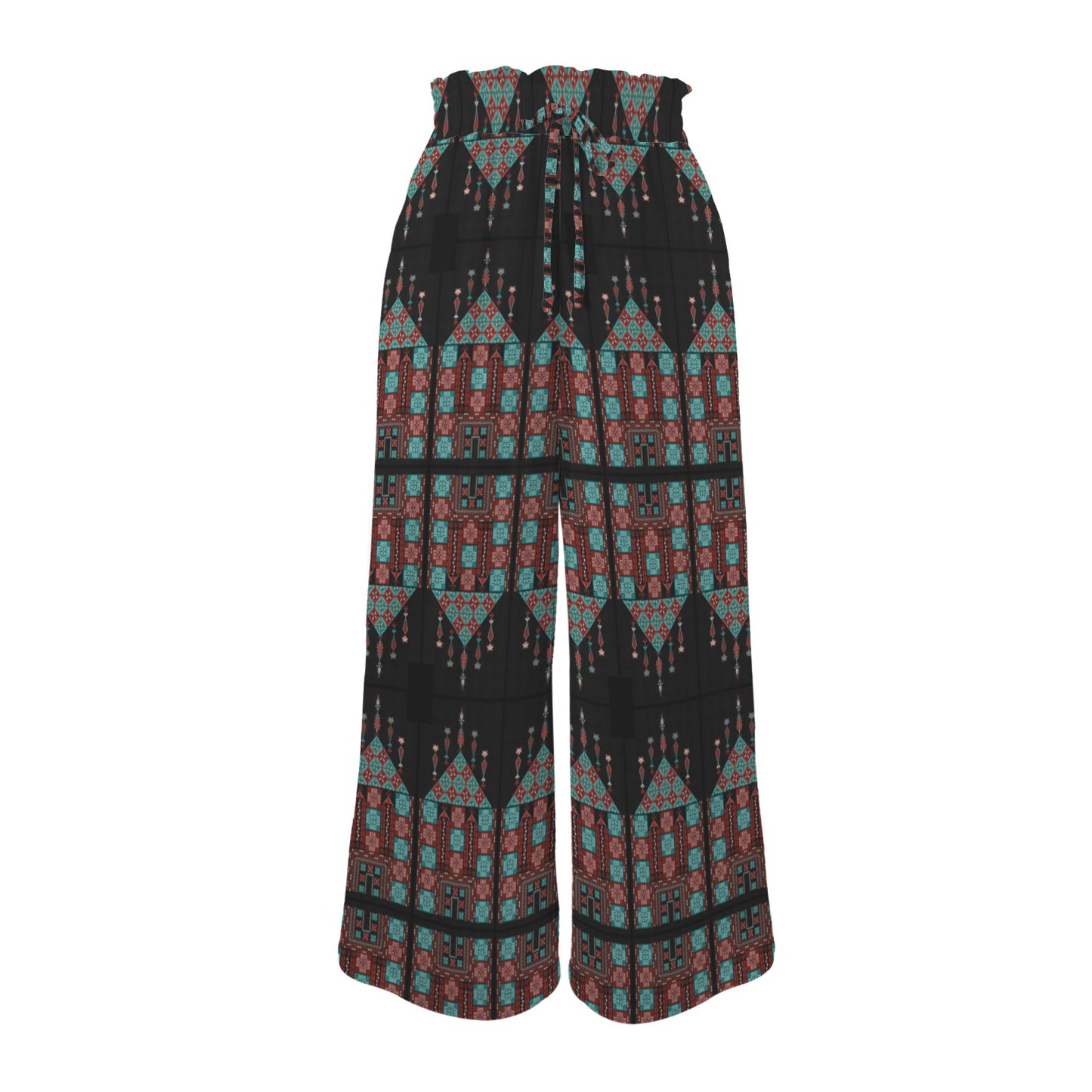 Palestinian Tatreez Print Wide Leg Pants