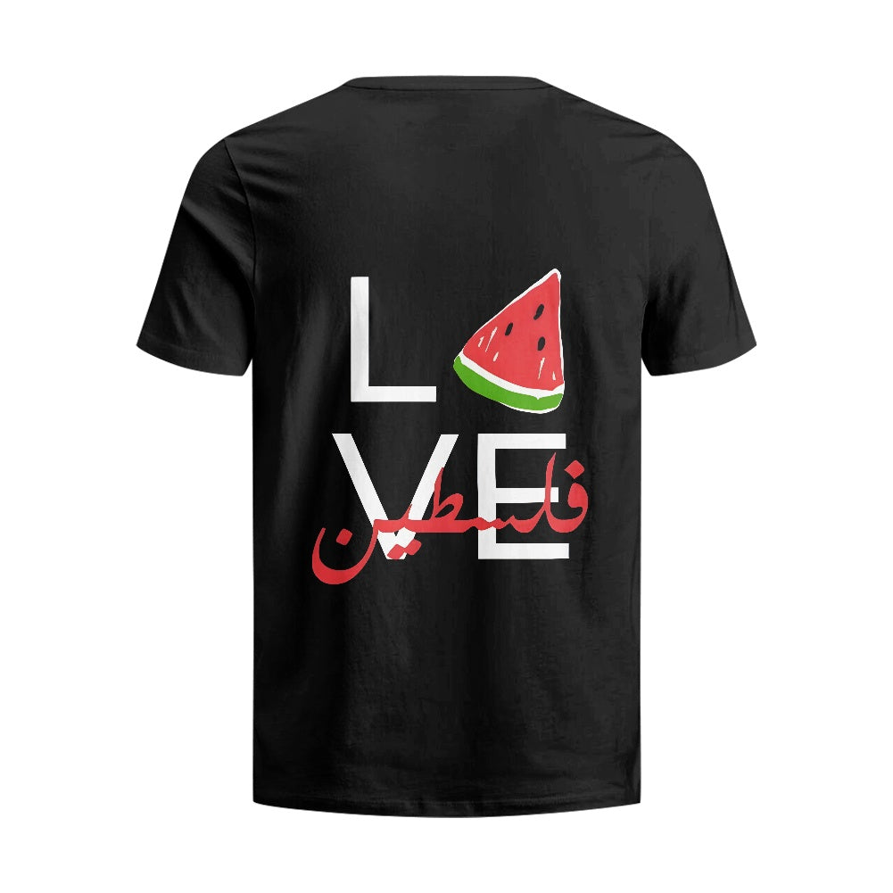 Love Palestine cotton black T-shirt (2D front and back)