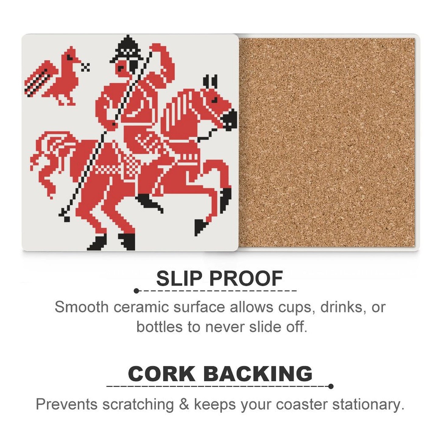 St. George Palestinian Tatreez Design Ceramic Coasters (Square) (4 or 6 Pieces)