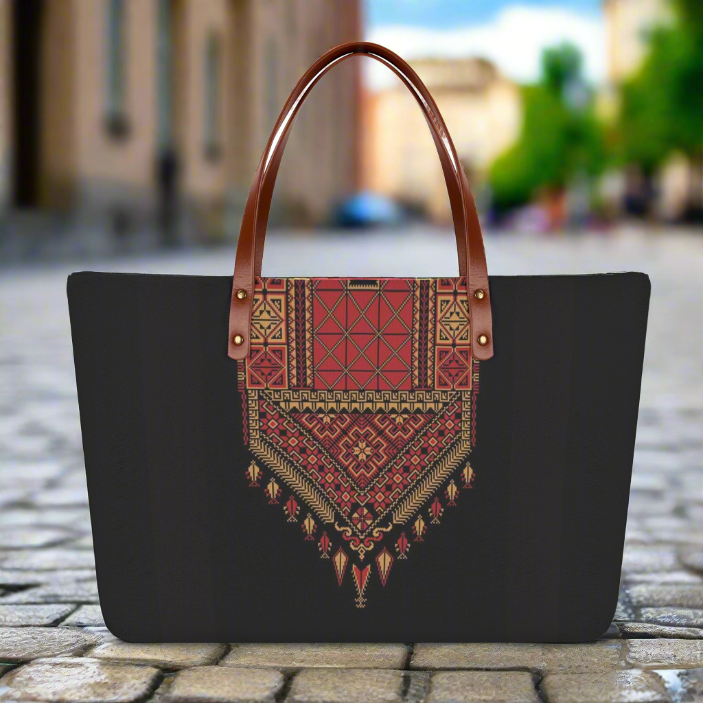 Palestinian Tatreez PRINT, Women's Tote Bag, Palestine Handbag, Bag, Red