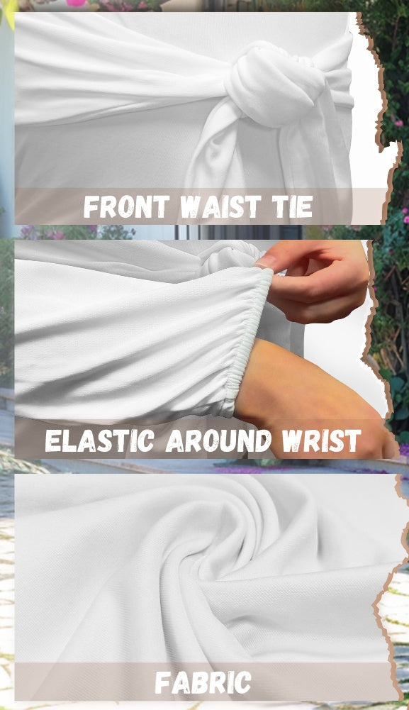 Palestinian Tatreez Print Waist Long Sleeve Tie Dress