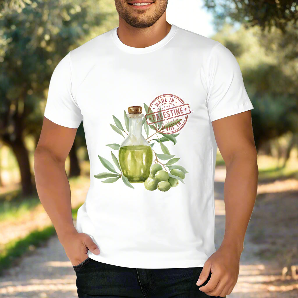 Made in Palestine Oil Pure cotton white T-shirt (2D front and rear print)