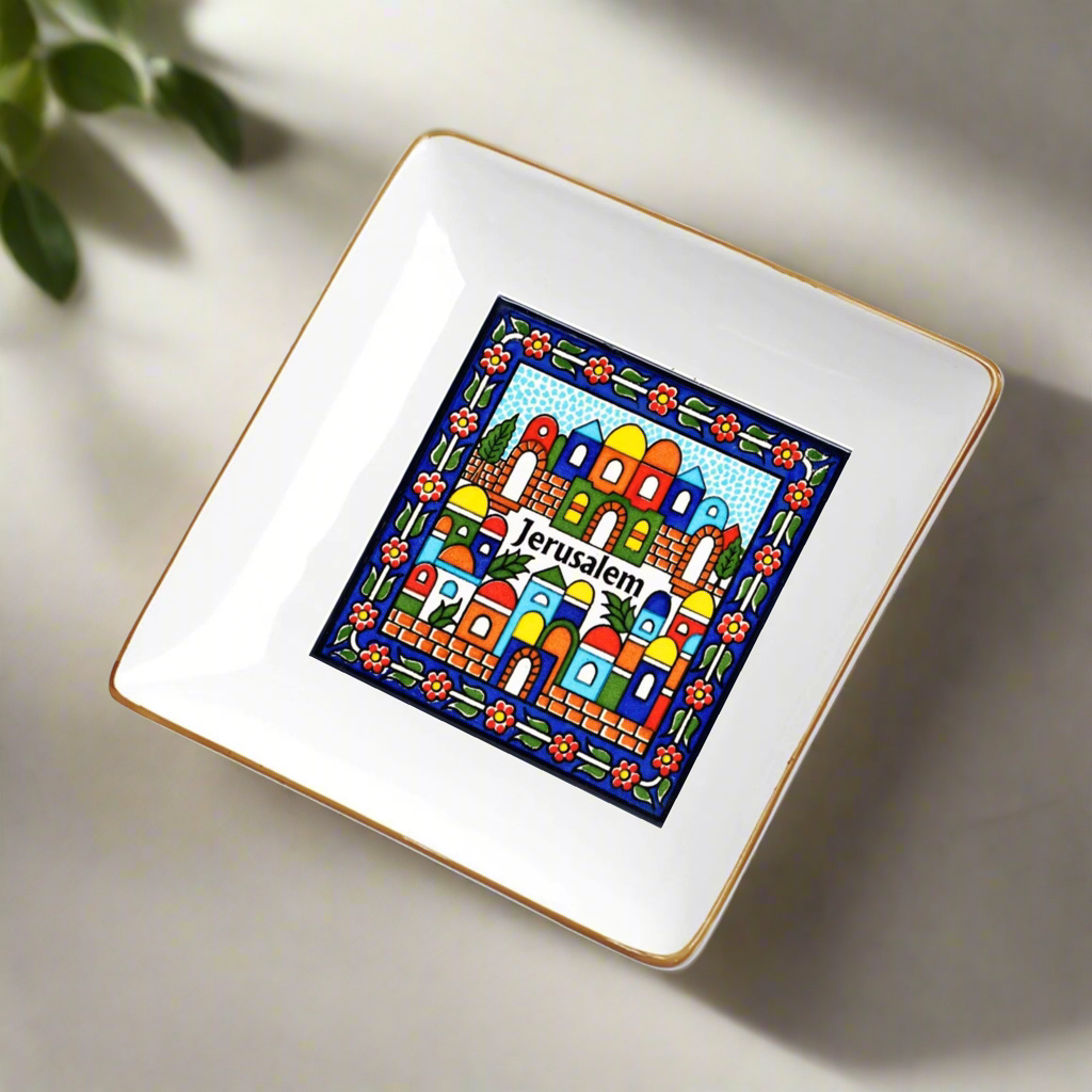 Jerusalem Ceramic Square Mezza Appetizer Plates 1 Pcs ,2 Pcs, 4 Pcs