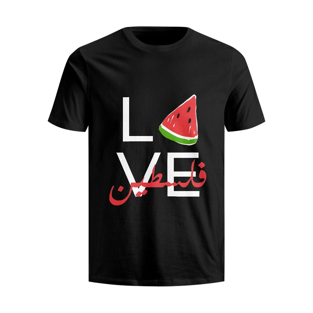 Love Palestine cotton black T-shirt (2D front and back)