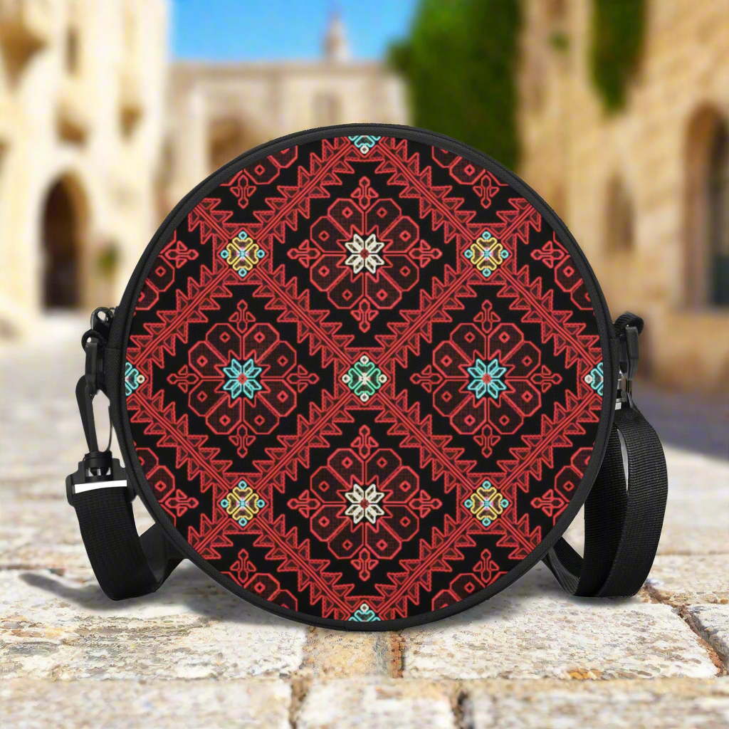 Round Satchel Bags, Palestinian Realistic print, cross stitch, pattern