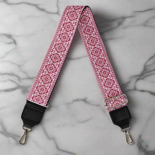 Palestinian Tatreez Print Women's Onesided Bag Strap, Red