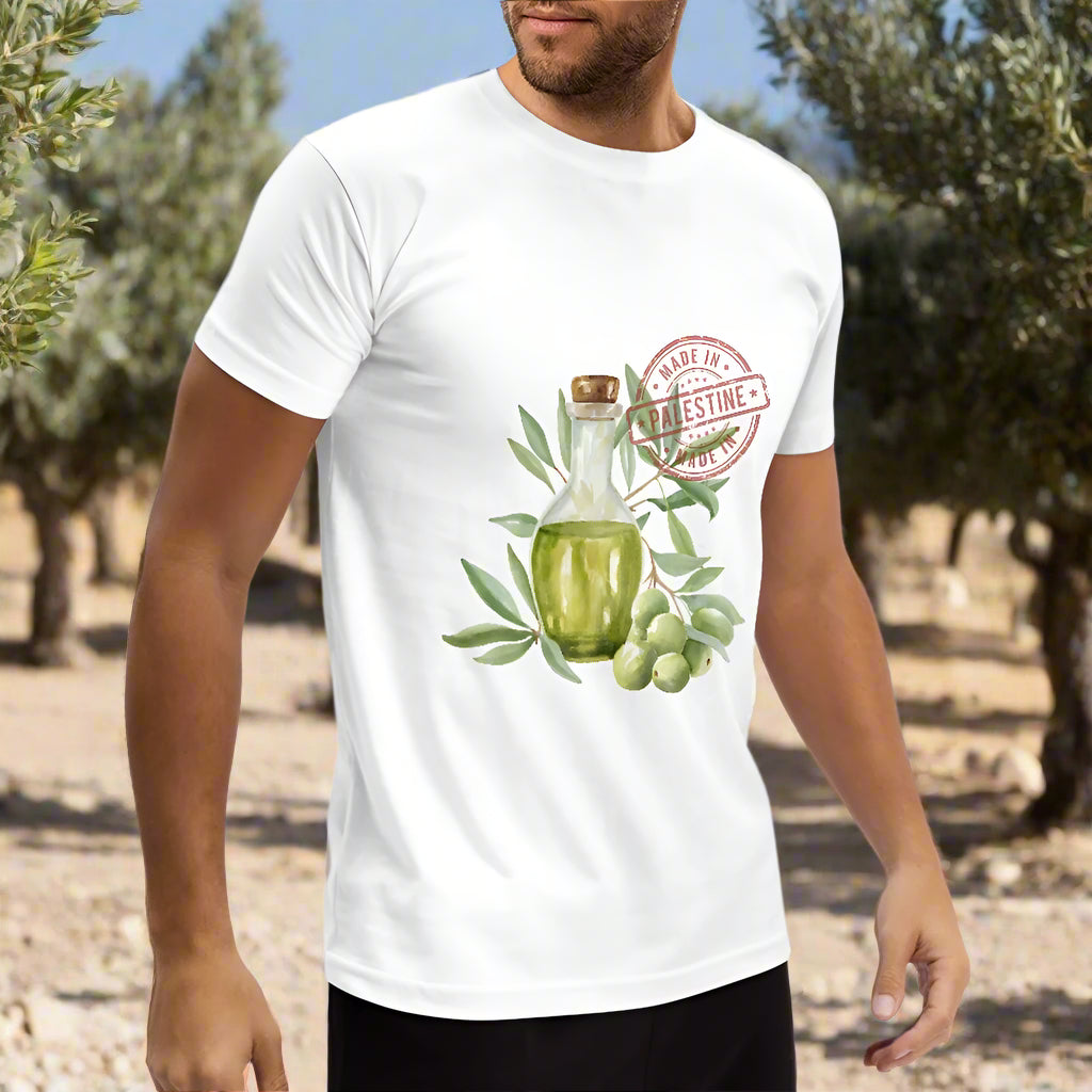 Made in Palestine Oil Pure cotton white T-shirt (2D front and rear print)