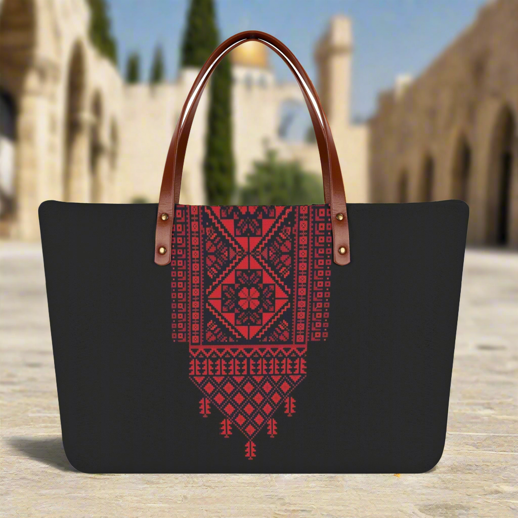 Palestinian Tatreez Print, Women's Tote Bag, Palestine Handbag, Bag, Red