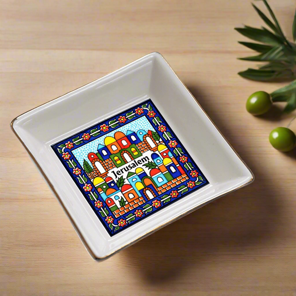 Jerusalem Ceramic Square Mezza Appetizer Plates 1 Pcs ,2 Pcs, 4 Pcs
