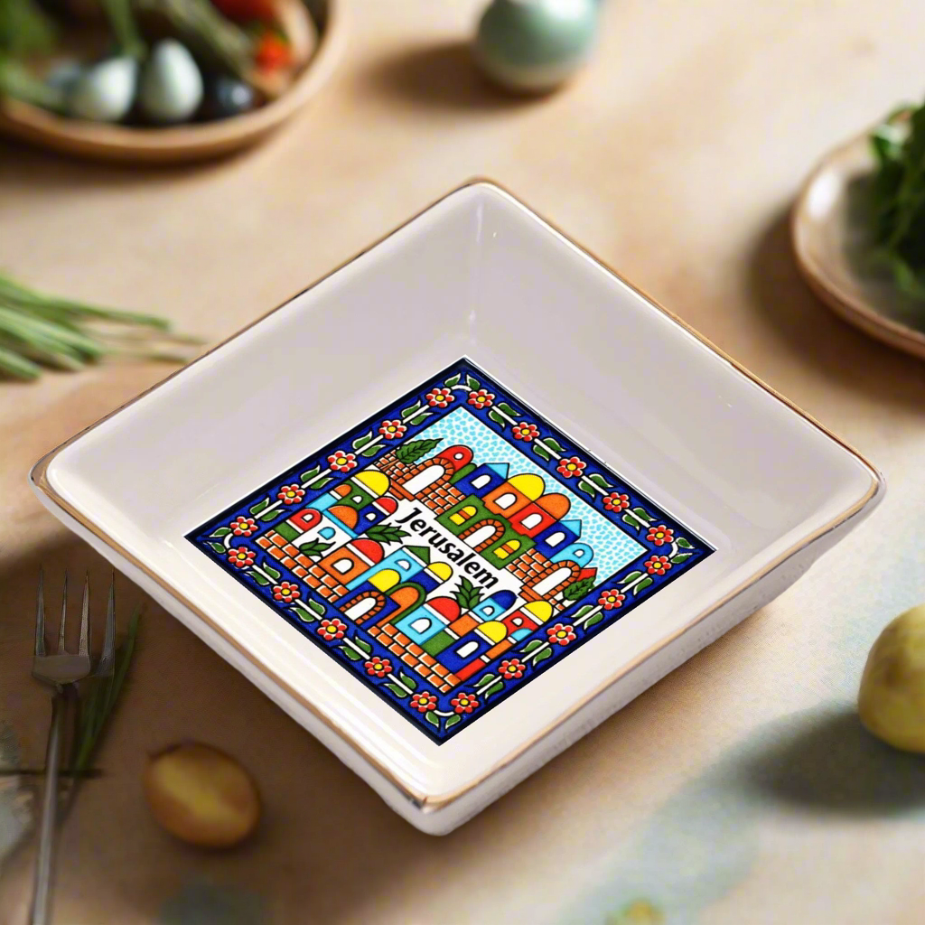 Jerusalem Ceramic Square Mezza Appetizer Plates 1 Pcs ,2 Pcs, 4 Pcs