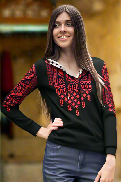 Palestinian Realistic Print Pattern kuffiyeh Women's Hoodie, Red