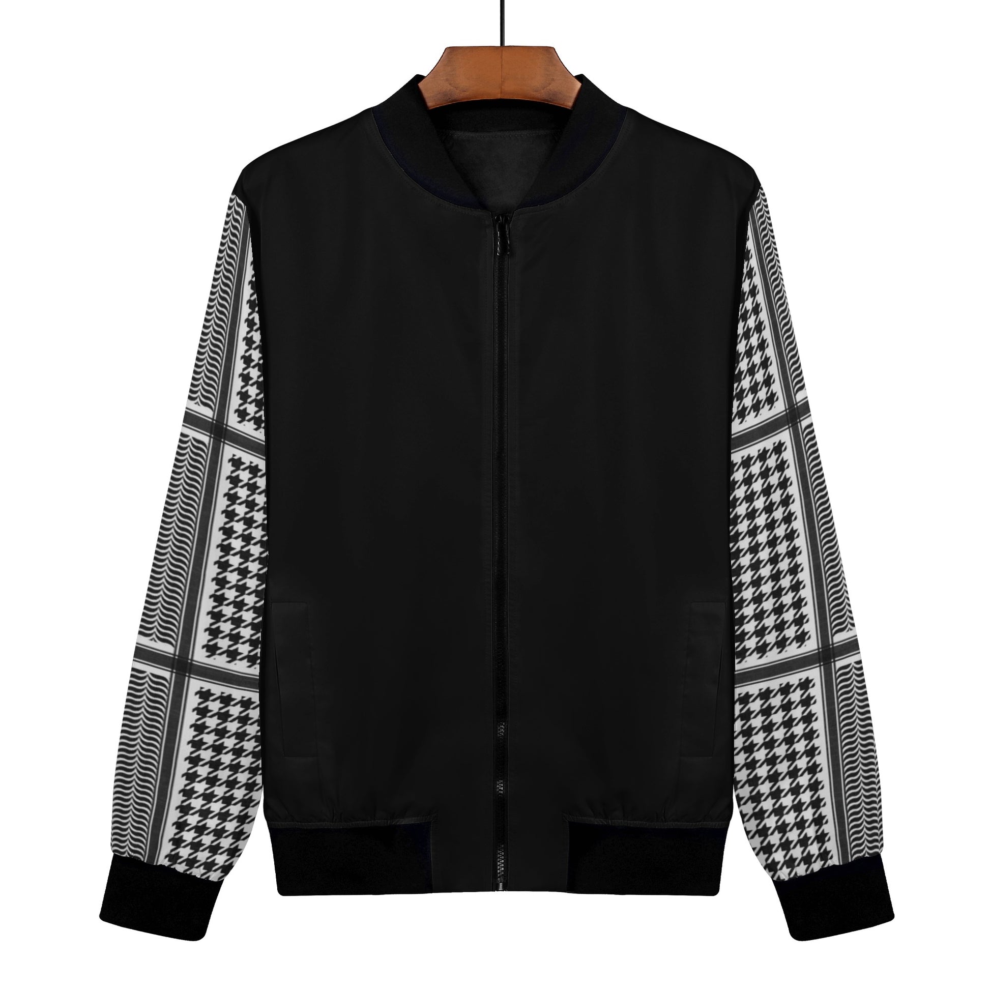Kuffiyeh Inspired Houndstooth pattern on sleeves black Men Bomber Jacket