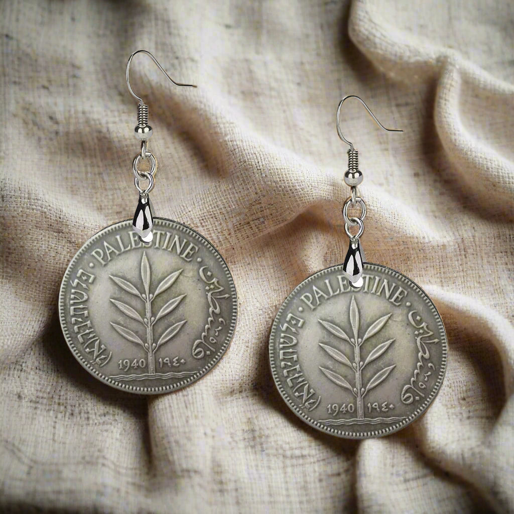 Palestinian Coin Earrings made of Wood