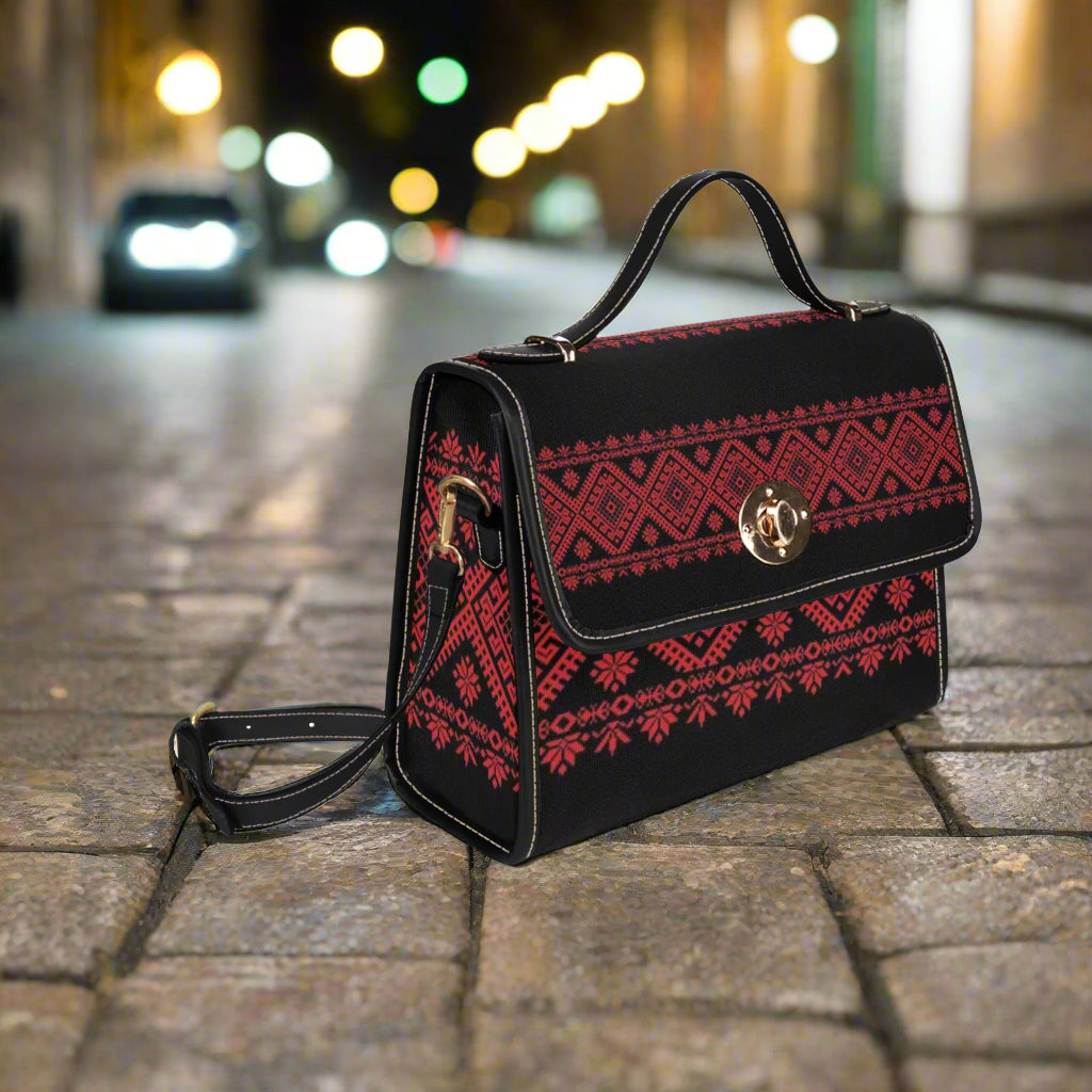 Palestinian black Tatreez canvas bag