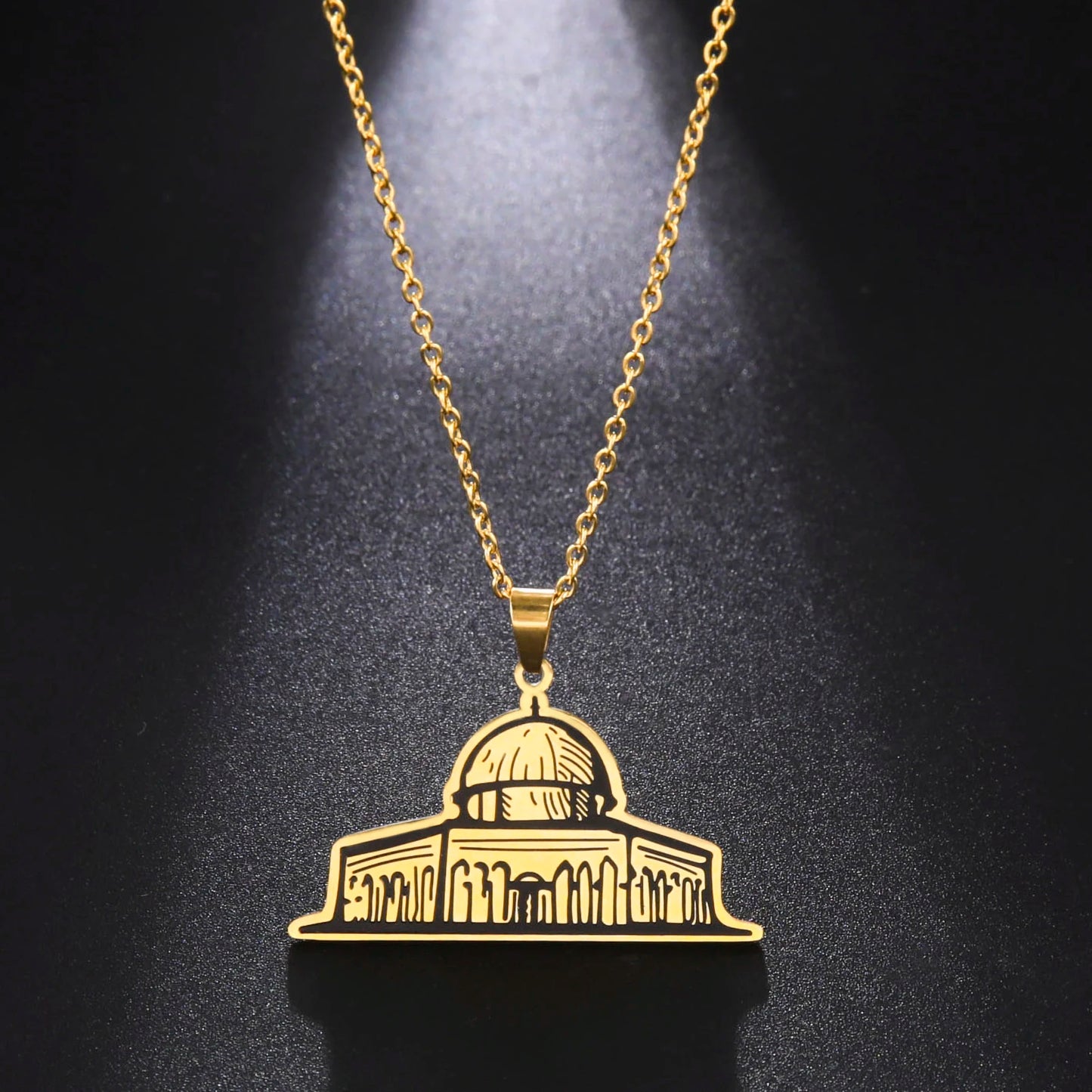 Vintage Islamic Dome of the Rock Mosque Jerusalem Pendant Women's Necklace Stainless Steel Jewelry