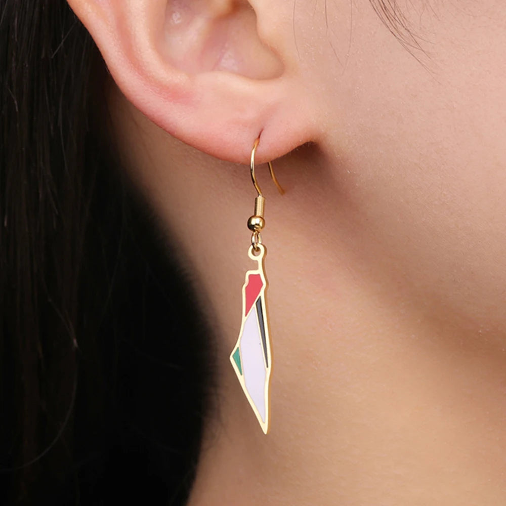 Palestine Map Drop Earrings for Women Stainless Steel Map