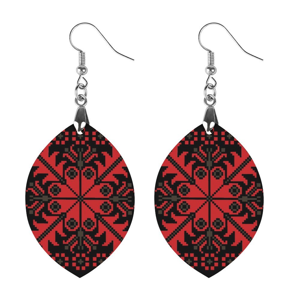 Gaza | غزة Palestinian Tatreez Fashion Wooden Earrings Pendant, Red -