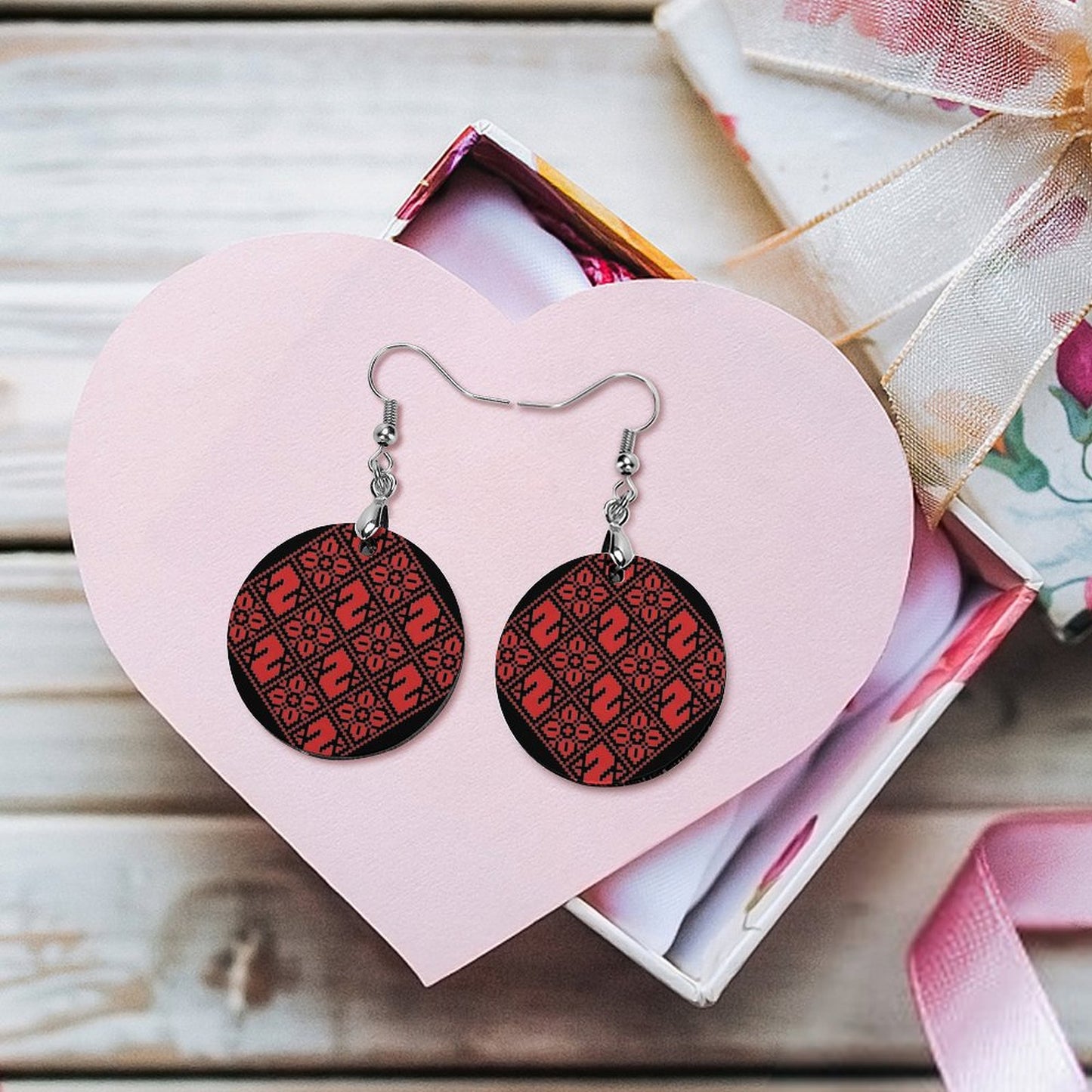 Palestinian Gaza | غزة Tatreez Wooden Earrings Pendant -