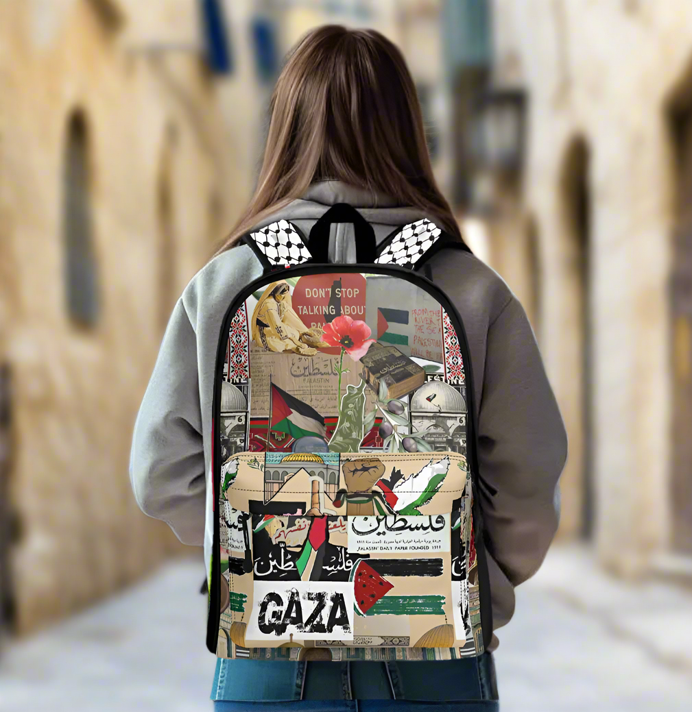 Palestinian Collage Backpack - 17 Inch Twill (PU) Leather Backpack