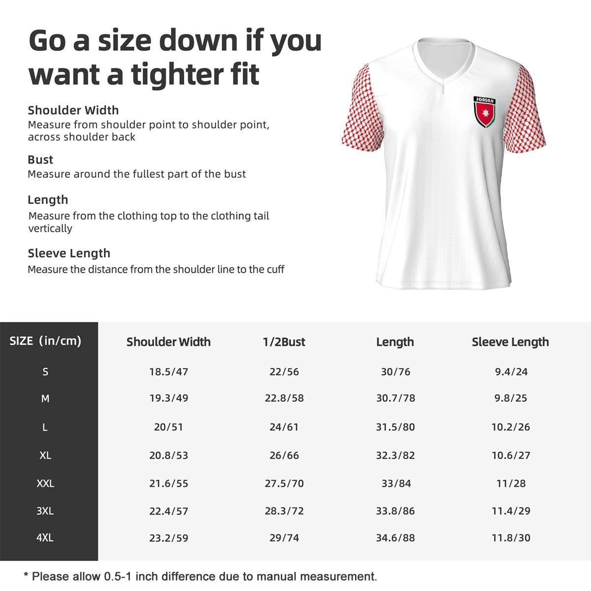 Jordan Nashmi Shemagh Men V-Neck Short Sleeve Football Basketball Soccer World Cup Rugby Jersey