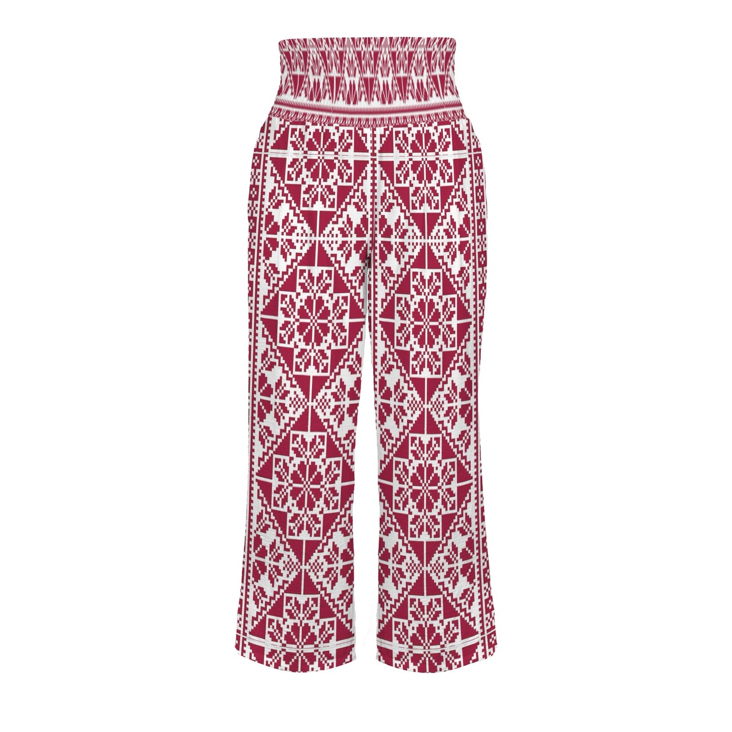 Tatreez Print Elastic Waist Wide Leg Pants