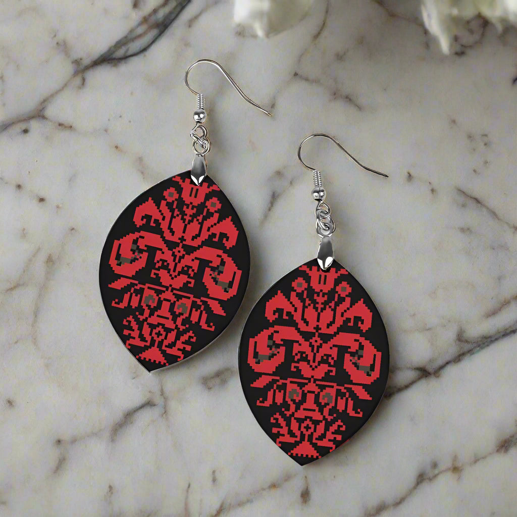 Ramallah | رام الله Palestinian Tatreez Wooden Earrings Pendant -