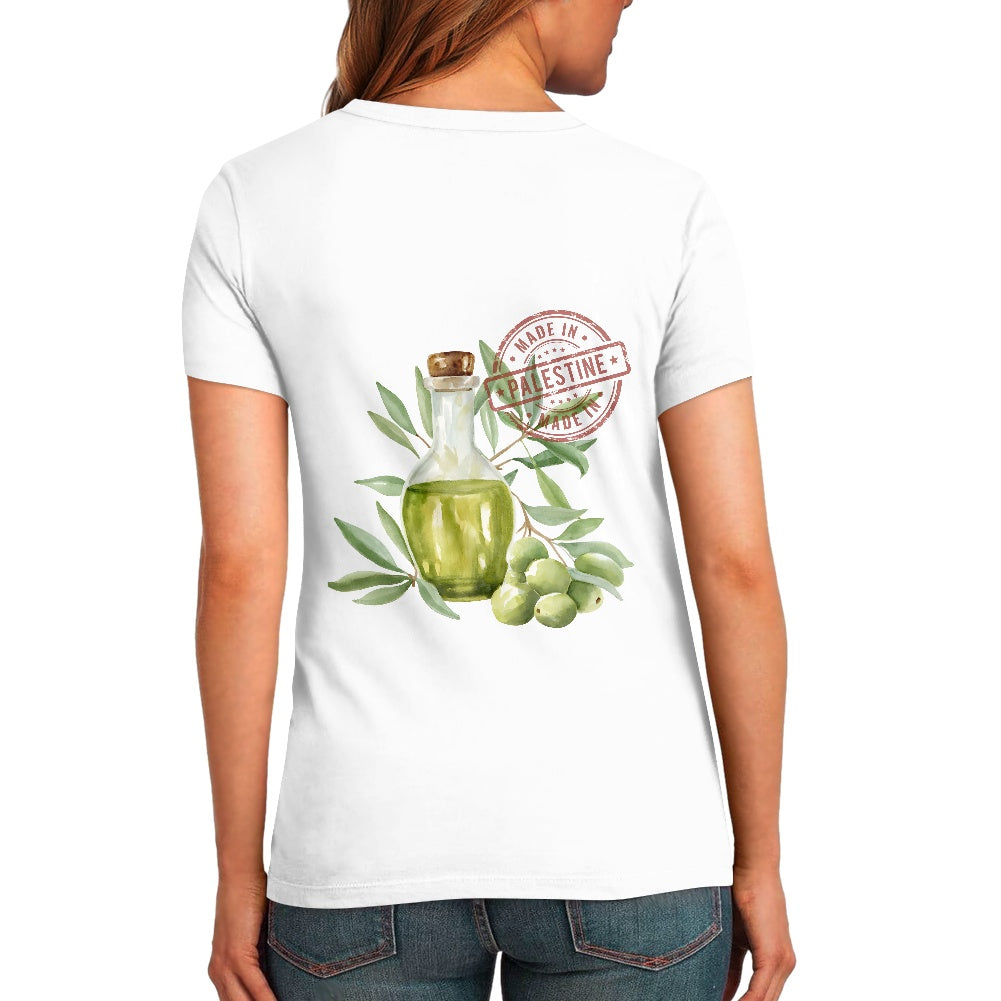 Made in Palestine Oil Pure cotton white T-shirt (2D front and rear print)