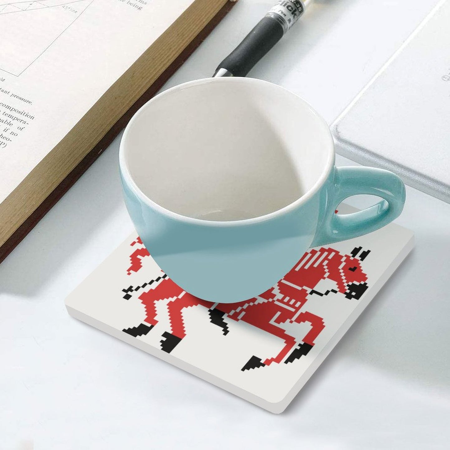 St. George Palestinian Tatreez Design Ceramic Coasters (Square) (4 or 6 Pieces)